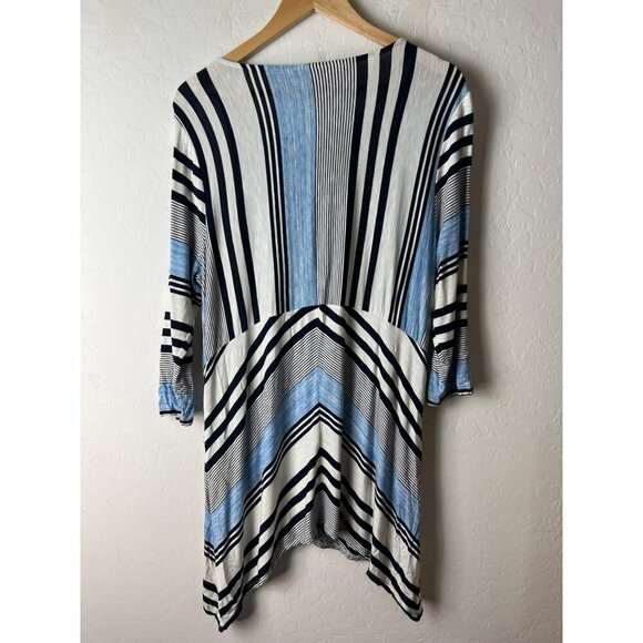 Chico's Sz 2 US 12 - Large Striped Tunic Top Blue White Black - Picture 6 of 7